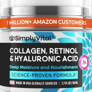 simplyvital collagen, retinol & hyaluronic acid cream anti aging face moisturizer for face, firming skin care neck & décolleté made in usa, daily moisturizer face cream day & night 1.7 fl.oz.