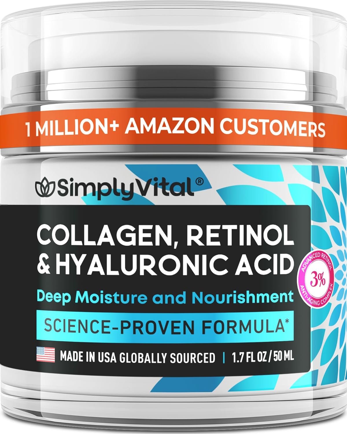 simplyvital collagen, retinol & hyaluronic acid cream anti aging face moisturizer for face, firming skin care neck & décolleté made in usa, daily moisturizer face cream day & night 1.7 fl.oz. simplyvital collagen, retinol & hyaluronic acid cream anti aging face moisturizer for face, firming skin care neck & décolleté made in usa, daily moisturizer face cream day & night 1.7 fl.oz.