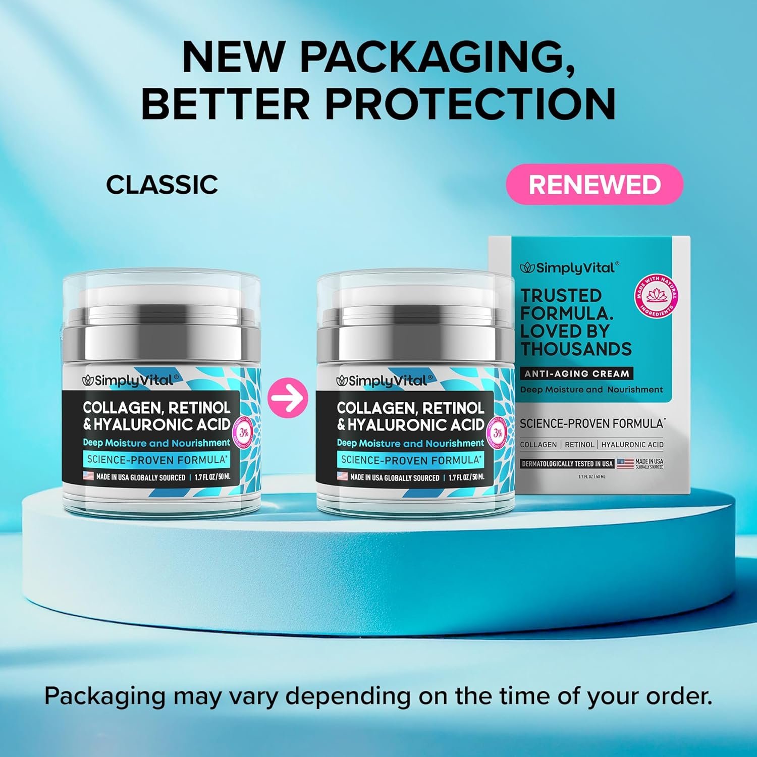 simplyvital collagen, retinol & hyaluronic acid cream anti aging face moisturizer for face, firming skin care neck & décolleté made in usa, daily moisturizer face cream day & night 1.7 fl.oz. simplyvital collagen, retinol & hyaluronic acid cream anti aging face moisturizer for face, firming skin care neck & décolleté made in usa, daily moisturizer face cream day & night 1.7 fl.oz.